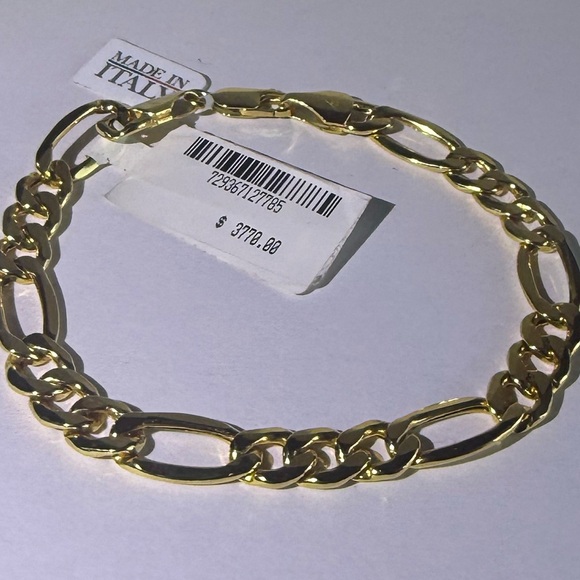 saks fifth avenue 14K Gold Mens Bracelet Figaro Made In Italy NWT $3770